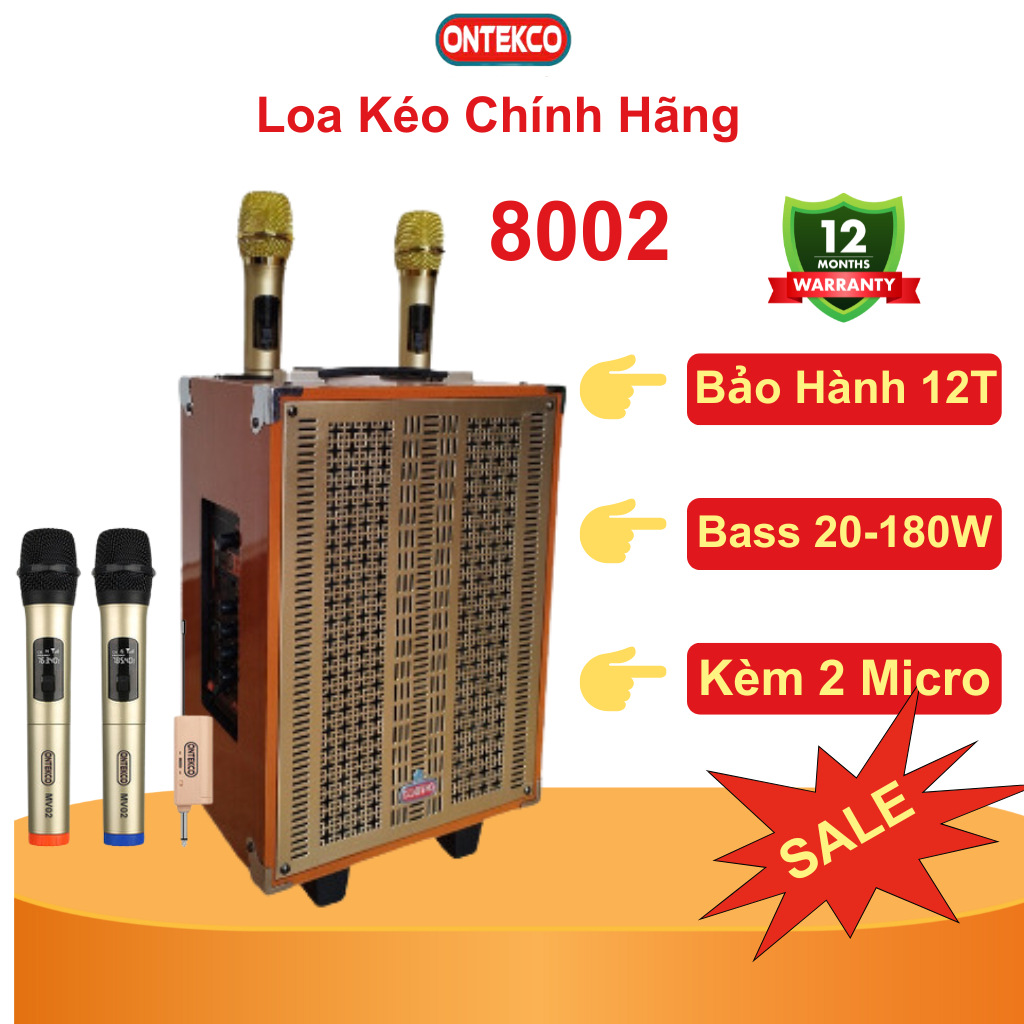 Loa kéo karaoke bass 20 ONTEKCO 8002 kèm 2 mic Hát Karaoke cực hay. bảo hành chính hãng 12 tháng