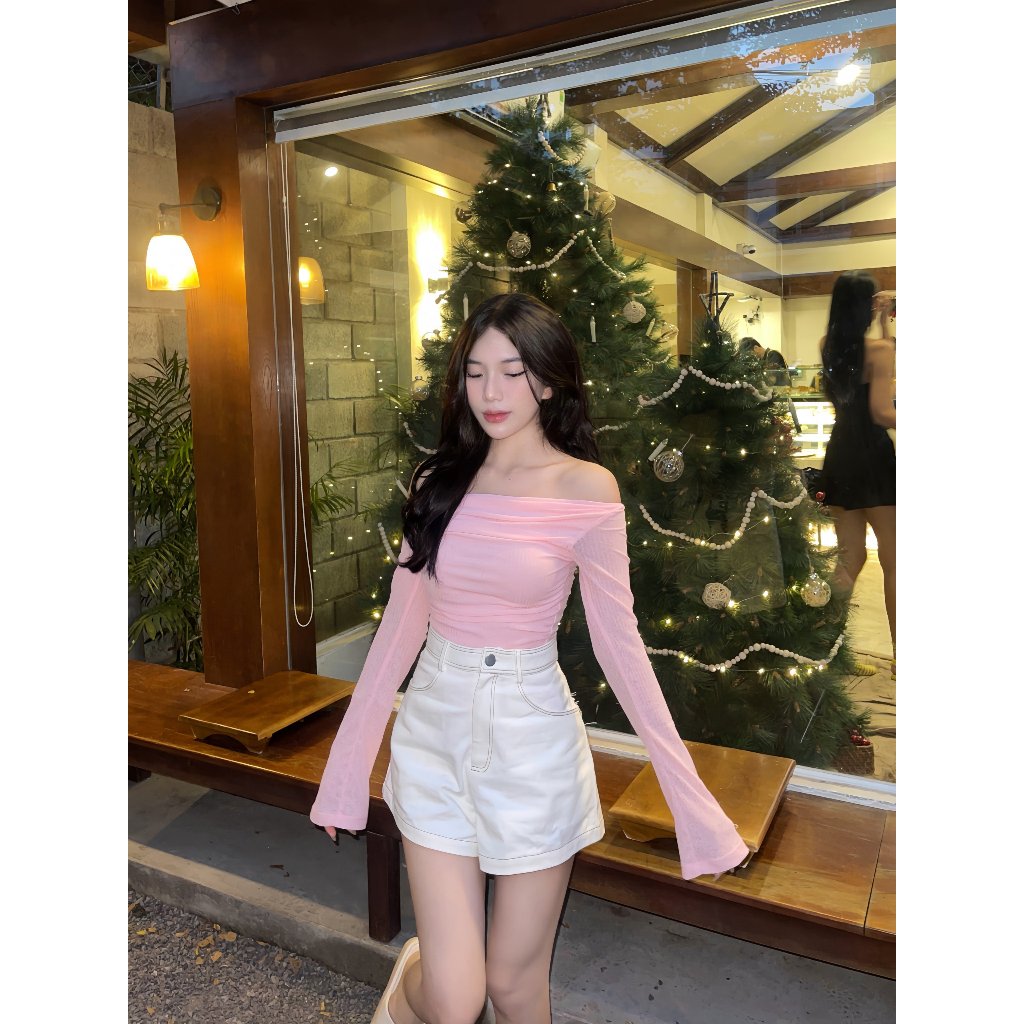 Áo thun trễ vai tay loe phối lưới quyến rũ thời trang cho nữ | LOVE TOP | Secodee