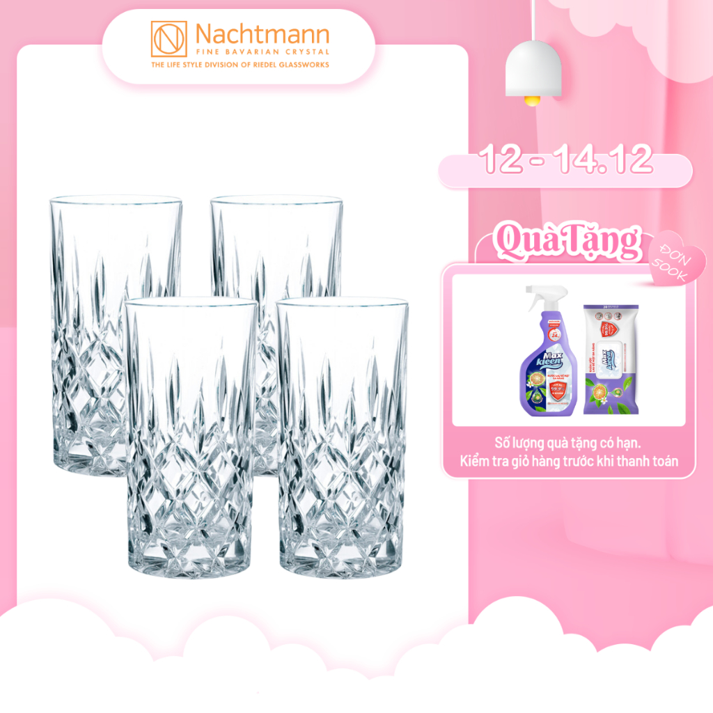 Bộ 4 ly pha lê cao Nachtmann Noblesse, chính hãng Đức, an toàn cho sức khỏe, sang trọng, chống xước