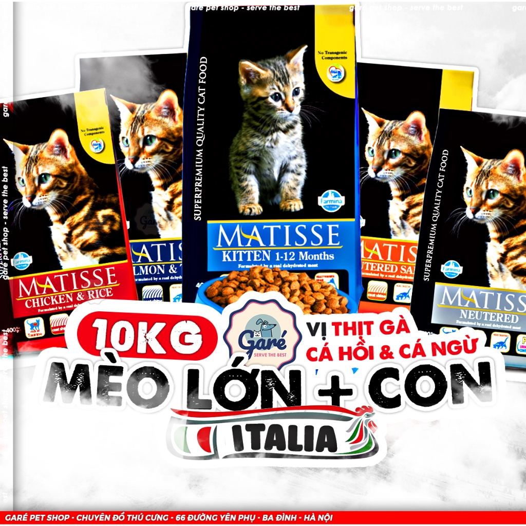 BAO 10kg - Hạt Matisse cho Mèo con Mèo trưởng thành triệt sản đủ dòng từ Cá Hồi Thịt Gà Kitten Babycat Indoor Farmina