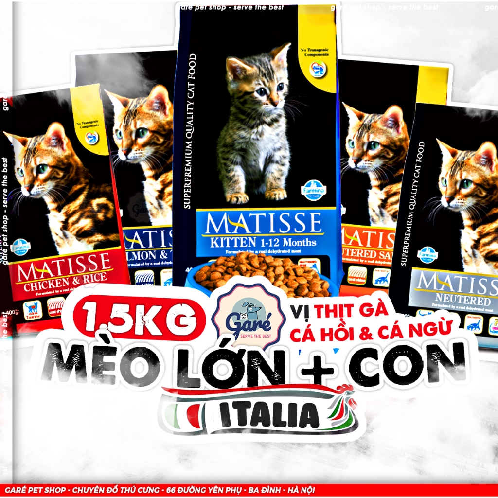 1.5kg - Hạt Mèo Matisse Kitten, Indoor Neutered Mèo con dưới 12 tháng tuổi và Mèo trưởng thành từ Ý Farmina