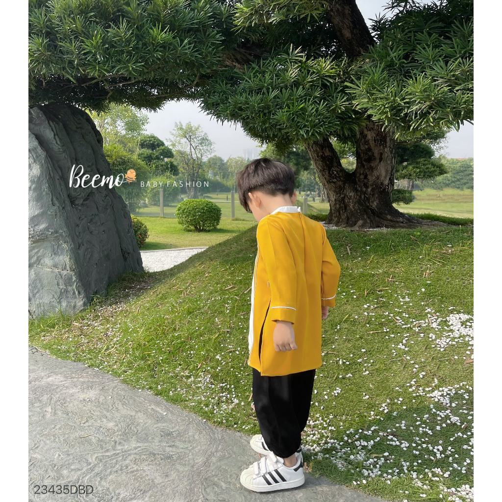 Set bộ áo dài Beemo  xẻ tà phối thân thêu rồng cho bé trai vải siêu nhẹ mặc sự kiện, tết 23435DBD
