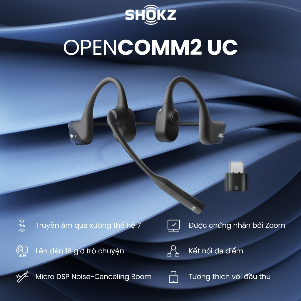 Tai nghe Bluetooth truyền âm thanh qua xương Shokz OPENCOMM2/OPENCOMM2 UC - Hàng Chính Hãng