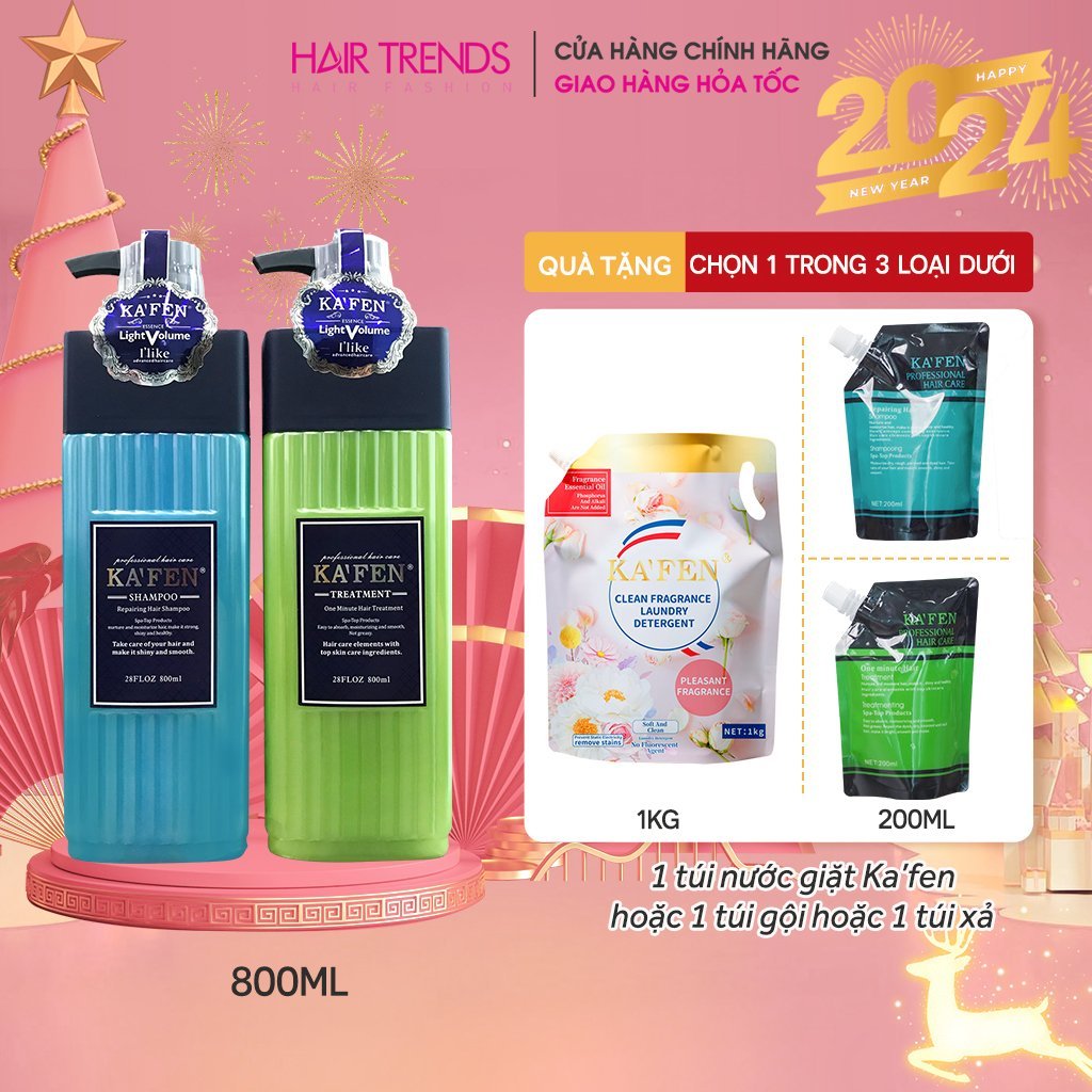 Dầu cặp gội+xả KAFEN xanh vuông CHÍNH HÃNG phiên bản NÂNG CẤP siêu mềm mượt 800ml