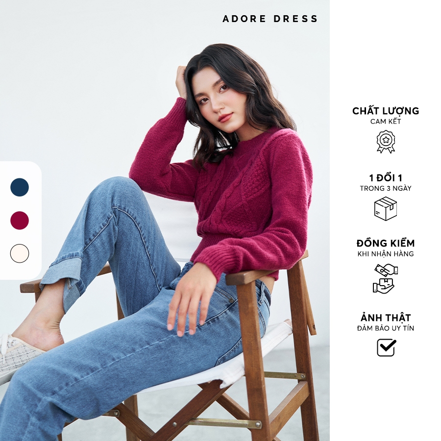 Áo Sweaters sợi cashmere vặn thừng 3 màu 312KN1008 ADORE DRESS