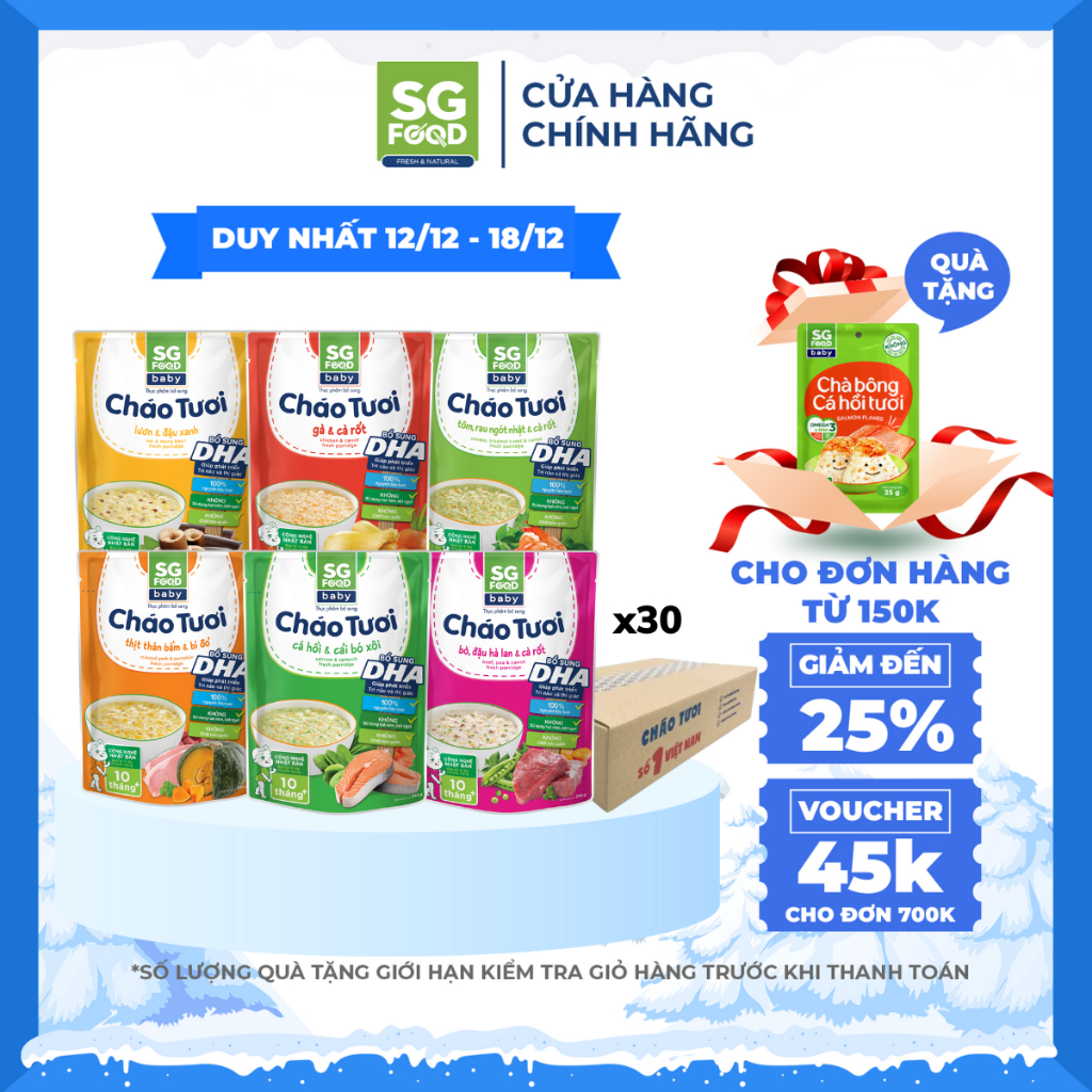 Thùng 30 Gói Cháo tươi baby Sài Gòn Food đầy đủ 6 vị thơm ngon 240g