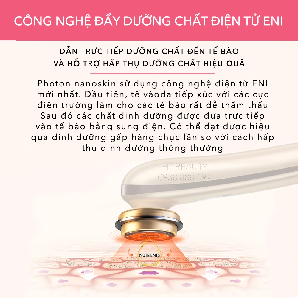 Máy nâng cơ mặt đẩy tinh chất trẻ hoá da thông minh Nanotime F81E HT Beauty, làm sạch sâu, kết nối app thông minh