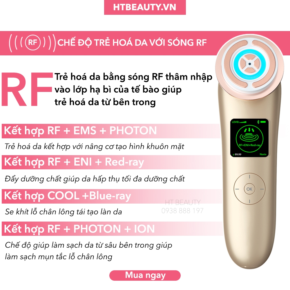 Máy nâng cơ mặt đẩy tinh chất trẻ hoá da thông minh Nanotime F81E HT Beauty, làm sạch sâu, kết nối app thông minh