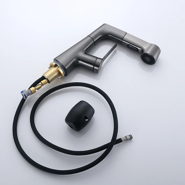 Vòi rửa lavabo nóng lạnh dây rút Milor cao cấp sơn tĩnh điện xám  - Hàng nhập khẩu bảo hành 3 năm