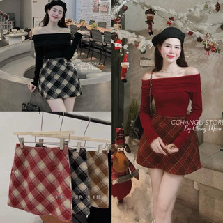 Chân Váy Dạ Kẻ Dáng Ngắn Quảng Châu, Cạp Cao Nữ Trendy, Full 3 Màu, Loại 1