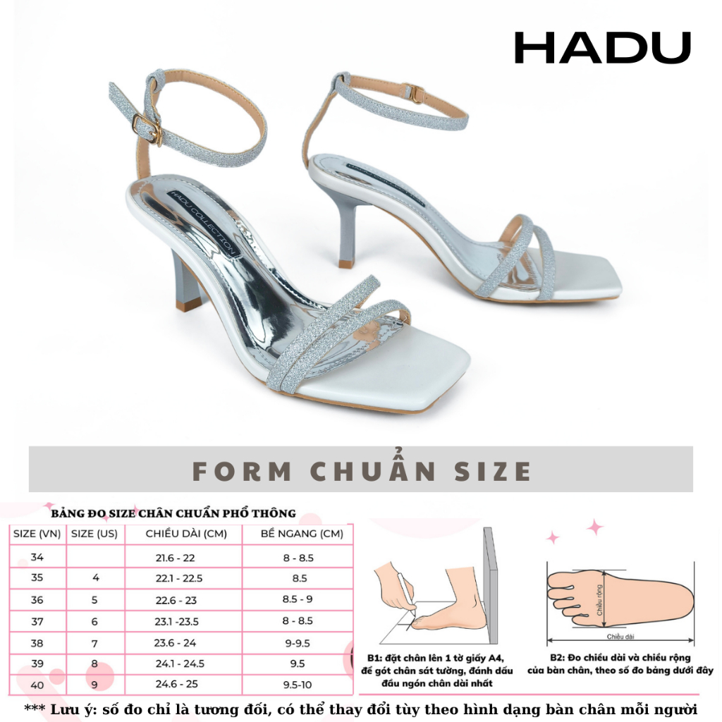 Giày Sandal Cao Gót 7P COCO Kim Tuyến HADU L7121 Da Cao Cấp Chính Hãng Bảo Hành 24T