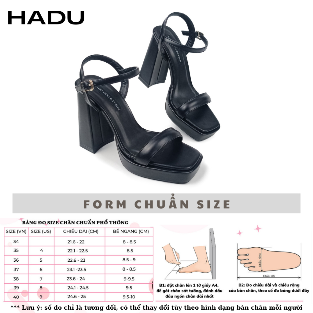 Giày Sandal Cao 12P Gót Vuông Colomo HADU M1021 Quai Ngang Đúp Trước 3P, BH 24 Tháng