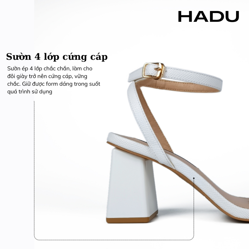 Giày Sandal Gót Vuông 7P Quai Ngang Dây Mảnh HADU M7119 Da Vân Cao Cấp, Bảo Hành 24T