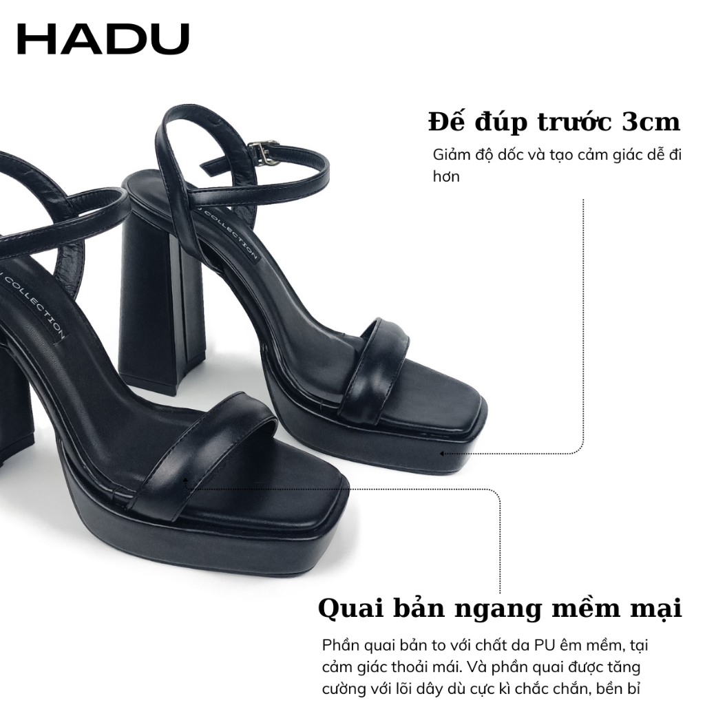 Giày Sandal Cao 12P Gót Vuông Colomo HADU M1021 Quai Ngang Đúp Trước 3P, BH 24 Tháng