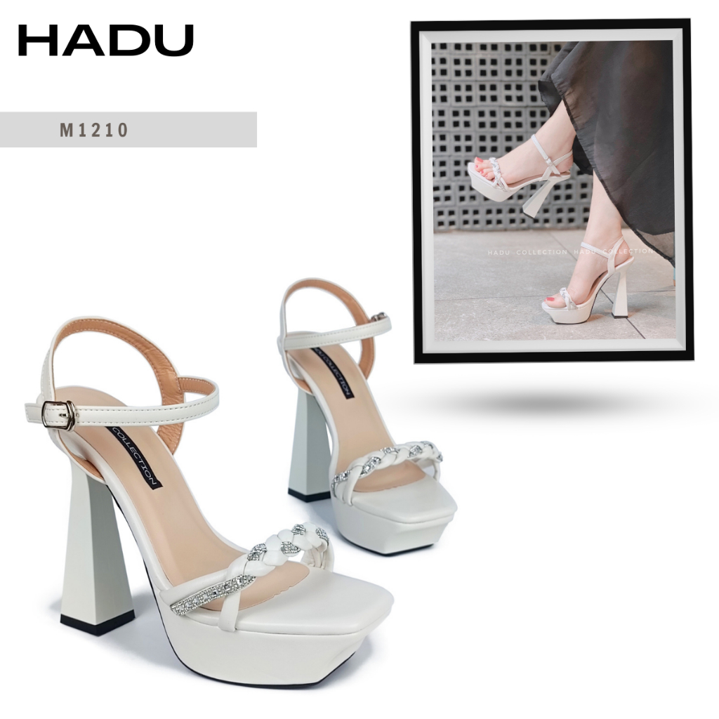 Giày Sandal Cao Gót 12P Đế Vuông Quai Xoắn Đính Đá Selina HADU M1210, BH 24 Tháng