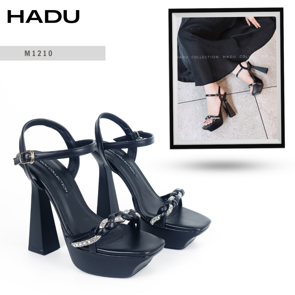 Giày Sandal Cao Gót 12P Đế Vuông Quai Xoắn Đính Đá Selina HADU M1210, BH 24 Tháng