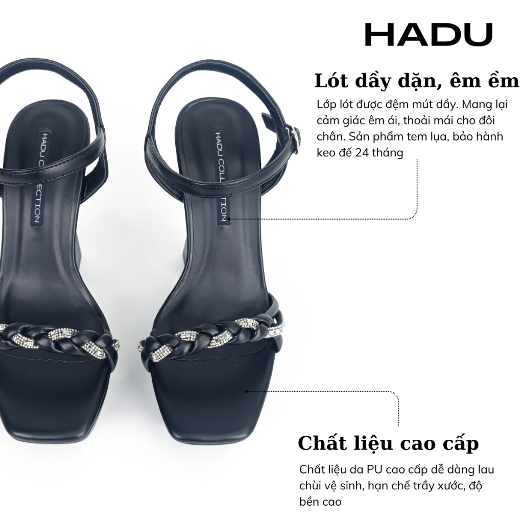 Giày Sandal Cao Gót 12P Đế Vuông Quai Xoắn Đính Đá Selina HADU M1210, BH 24 Tháng