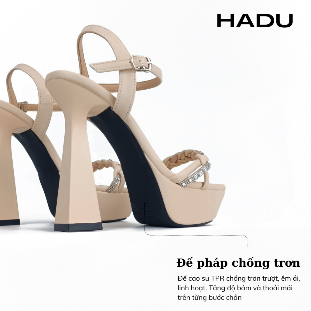 Giày Sandal Cao Gót 12P Đế Vuông Quai Xoắn Đính Đá Selina HADU M1210, BH 24 Tháng