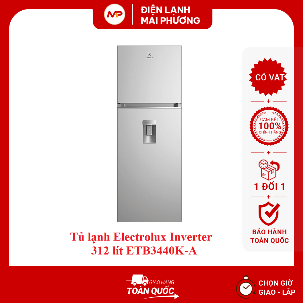 Tủ lạnh Electrolux Inverter 312 lít ETB3440K-A - HÀNG CHÍNH HÃNG (bảo hành 24 tháng)