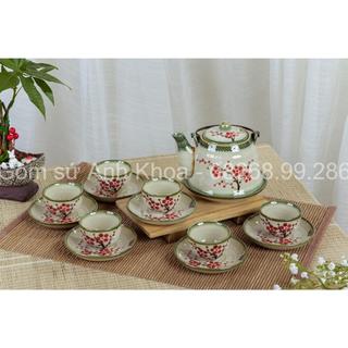 Ấm chén bát tràng, bình trà ấm pha trà gốm sứ bát tràng bộ chuông quai đồng 600ml cực đẹp gốm sứ chuẩn bát tràng