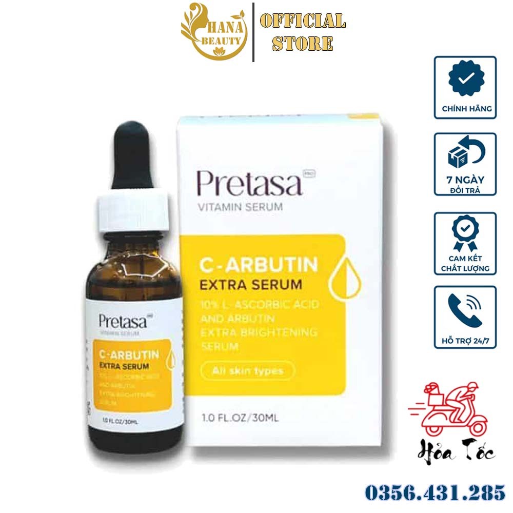 Serum Sáng da mờ thâm SKINAVIS - PRETASA vitamin C Arbutin Extra Serum - Hàng Chính Hãng