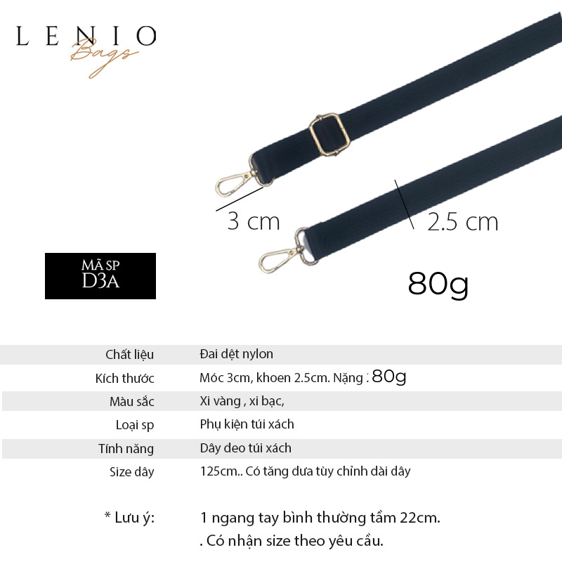 Dây túi xách bản to thay thế quai túi xách nữ giá rẻ Lenio DN1