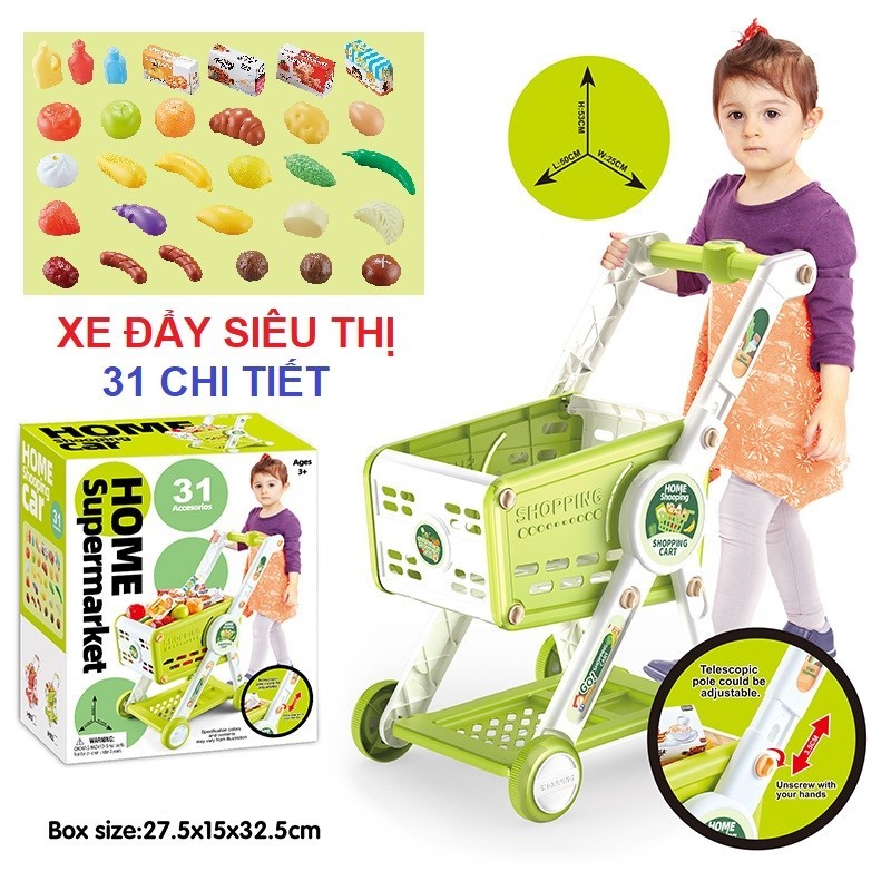 Đồ chơi xe đẩy siêu thị 31 món cho bé đóng vai đi mua hàng