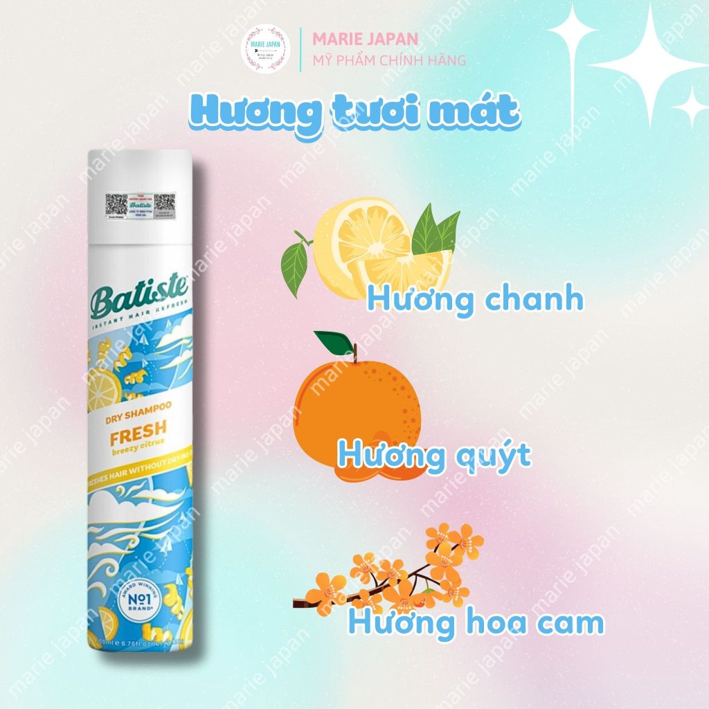 Dầu gội khô Batiste Dry Shampoo Chính Hãng