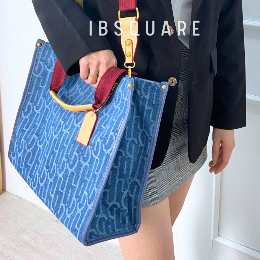 Túi tote Denim IBSQUARE TL17 sức chứa lớn đựng laptop macbook có dây đeo chéo vải Canvas Denim
