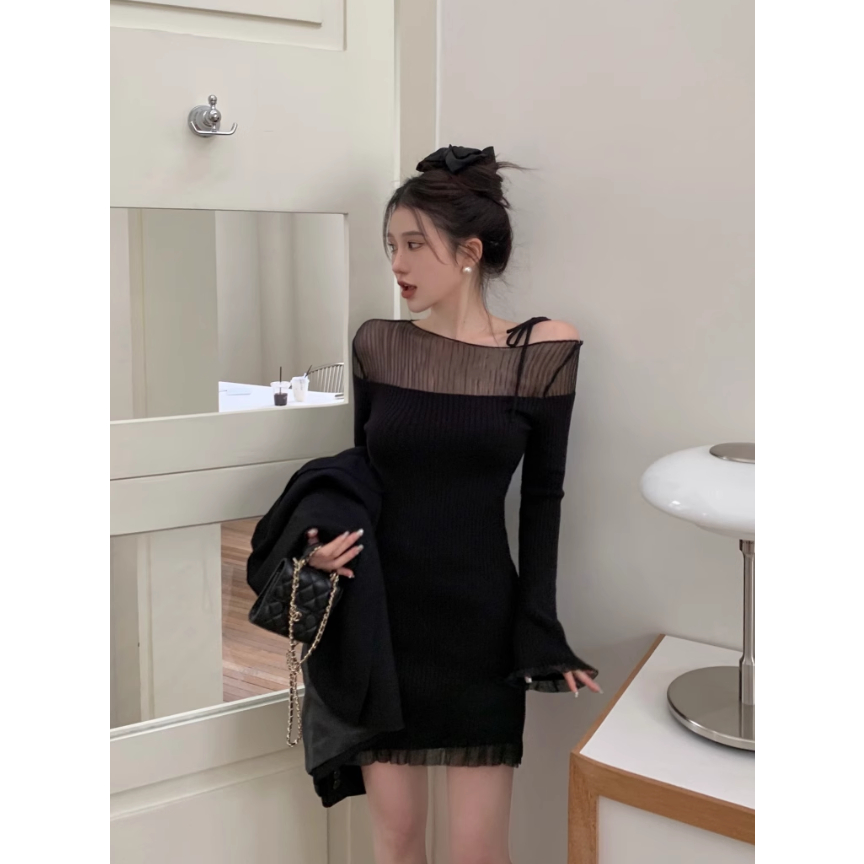 Váy nữ body tiểu thư thiết kế sexy trắng đen Firstdateclothing