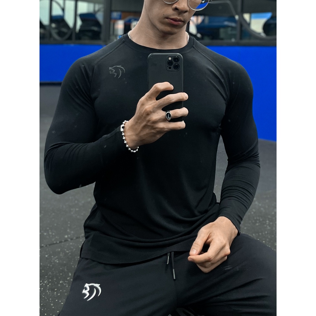 Áo thể thao tập gym nam Gymlab dài tay, Áo tay dài giữ nhiệt, form fit vải poly thoáng mát