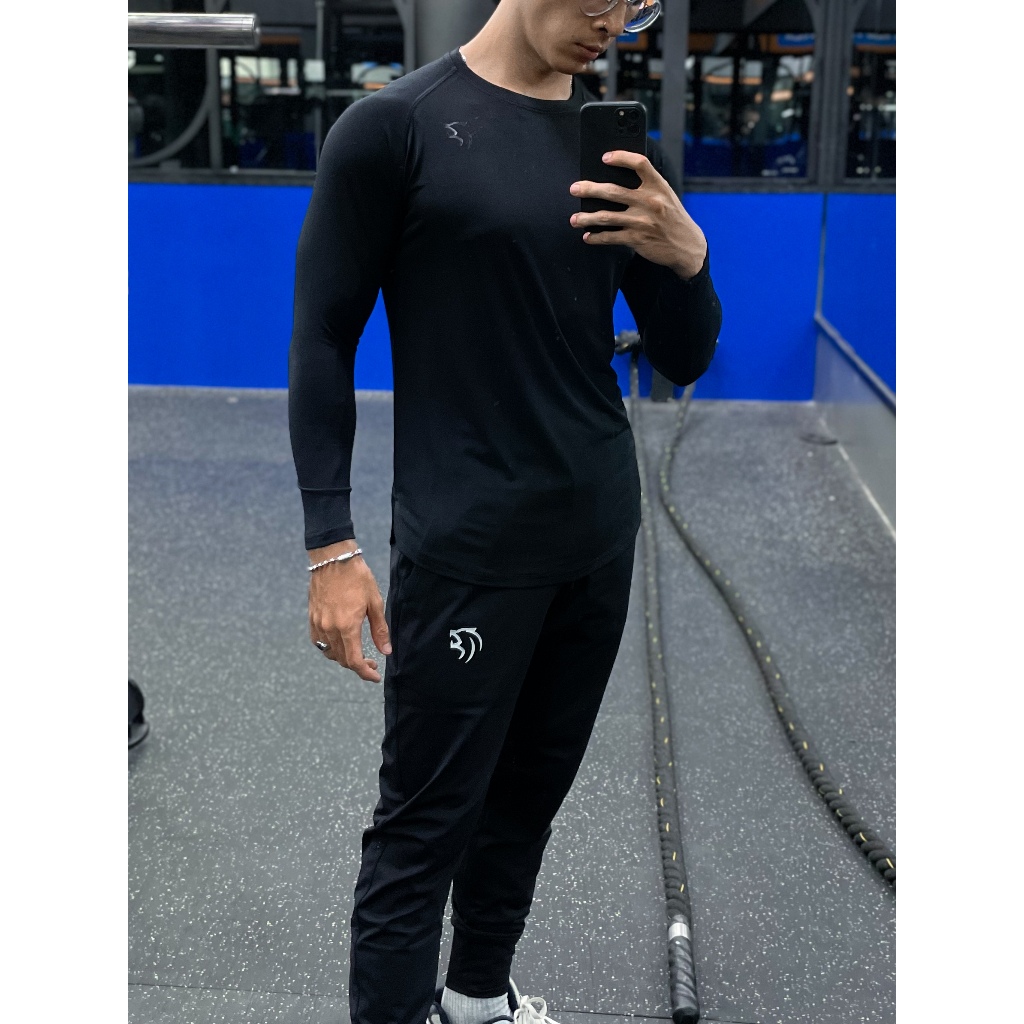 Áo thể thao tập gym nam Gymlab dài tay, Áo tay dài giữ nhiệt, form fit vải poly thoáng mát