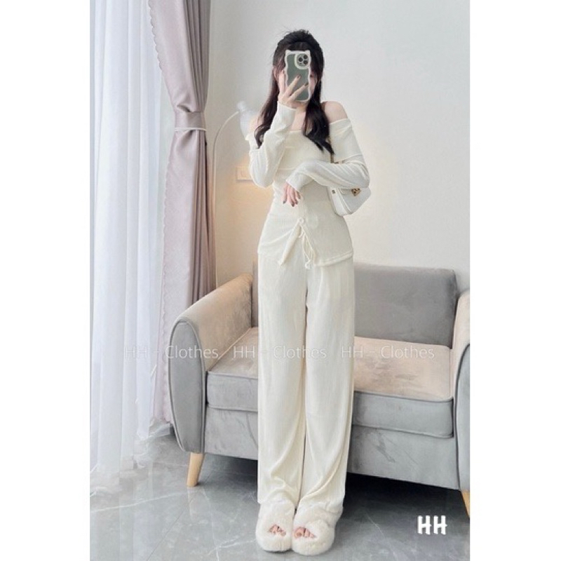 Pass đồ bộ chất len tâm trễ vai+ quần suôn 60k