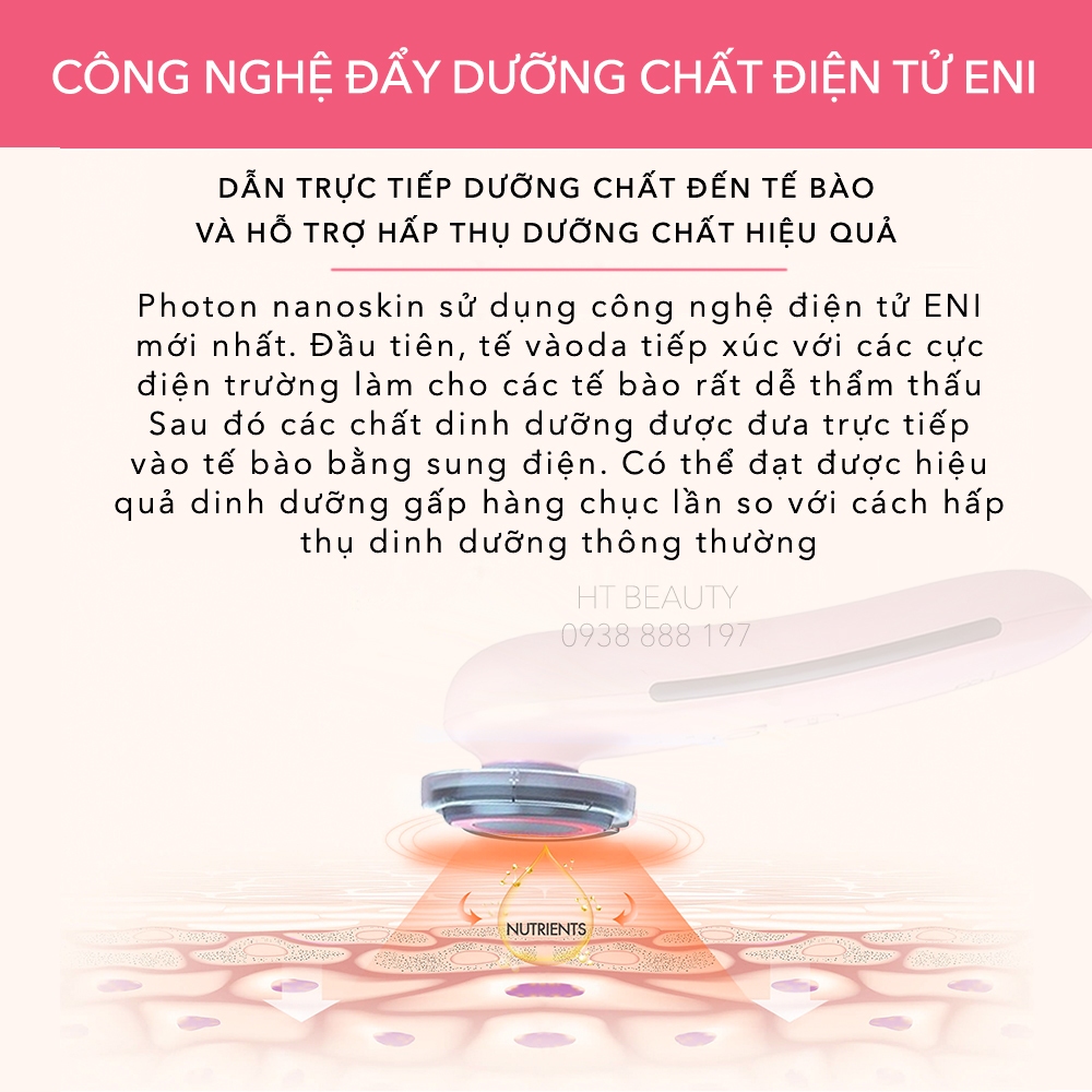 Máy điện di tinh chất đa năng 6 in1, Nâng cơ EMS và  trẻ hoá NanoTime F65U HTBeauty làm sạch sâu, hấp thụ dưỡng chất