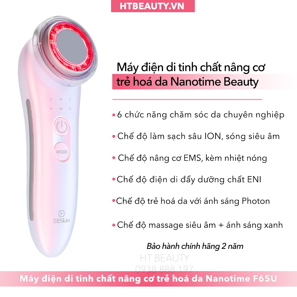 Máy điện di tinh chất đa năng 6 in1, Nâng cơ EMS và  trẻ hoá NanoTime F65U HTBeauty làm sạch sâu, hấp thụ dưỡng chất