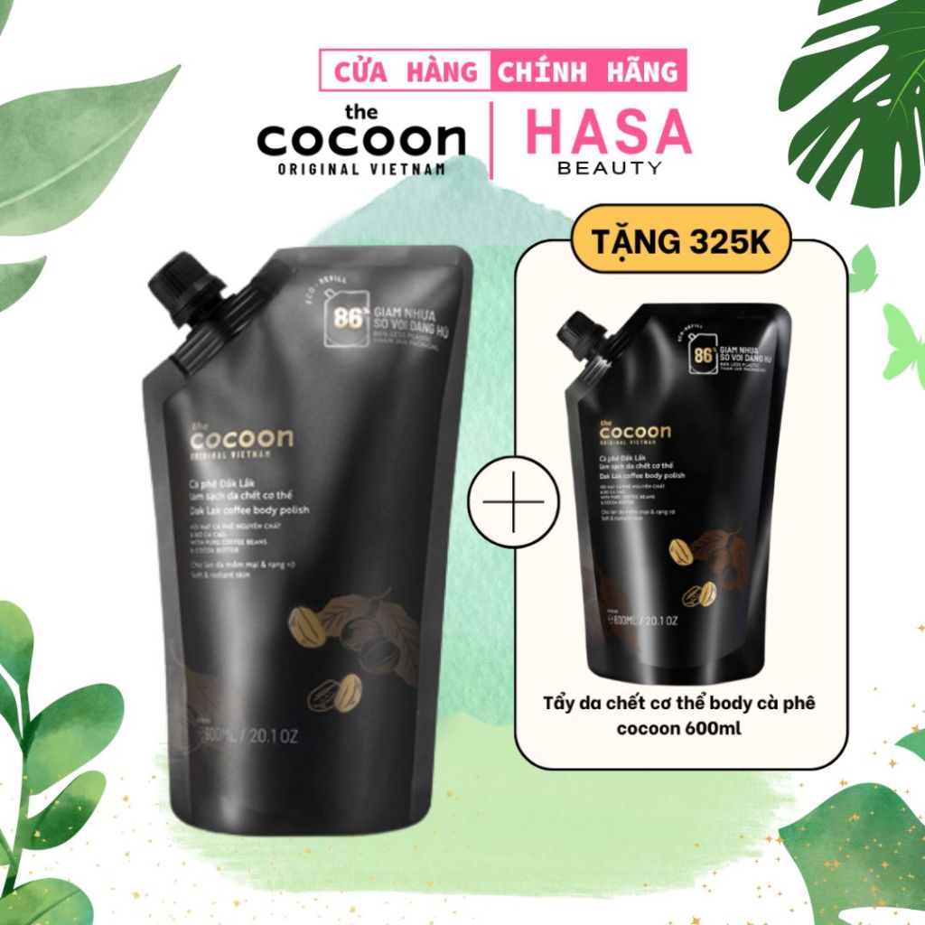 BIG SIZE Cà phê Đắk Lắk Làm Sạch Da Chết Cơ Thể CoCoon 600ml |Thuần Chay |Da mềm mịn và sạch mịn