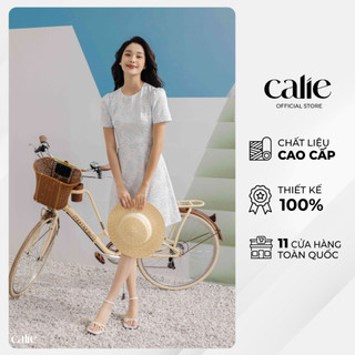 Váy dáng A cổ tròn tay thường nhún vai mùa hè Calie VA320
