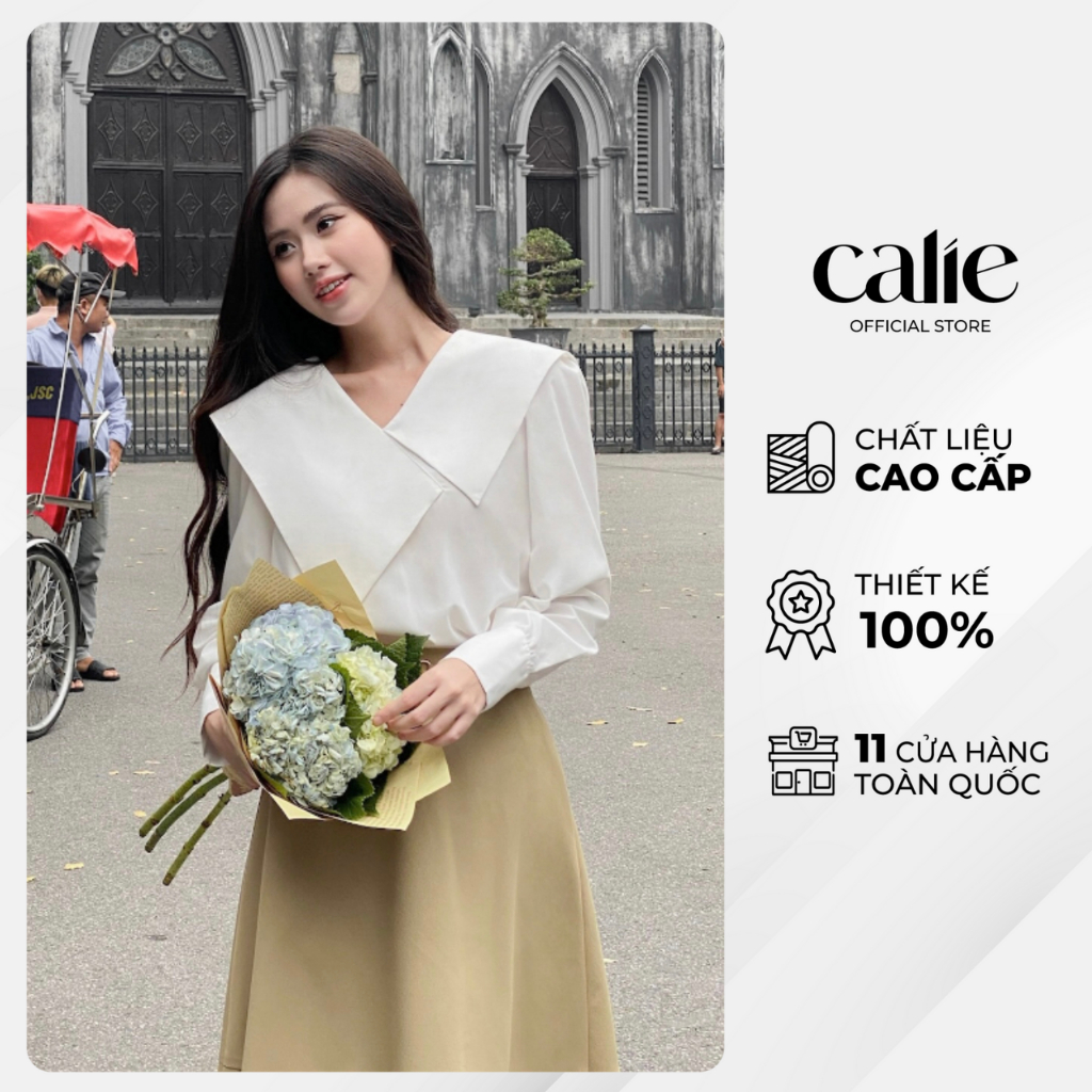 Áo sơ mí nữ dài tay cổ cách điệu thanh lịch CALIE AS267