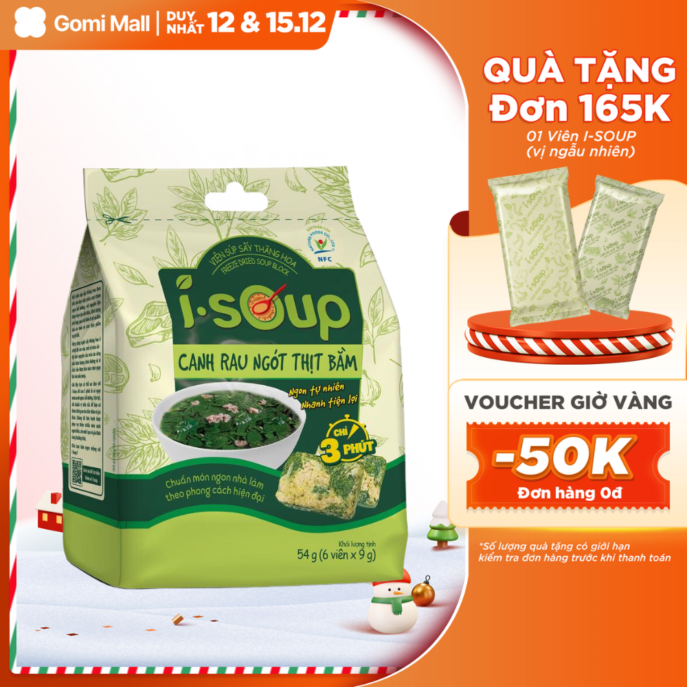 Canh rau ngót thịt bằm ăn liền I-SOUP 54g túi 06 viên Gomi Mall