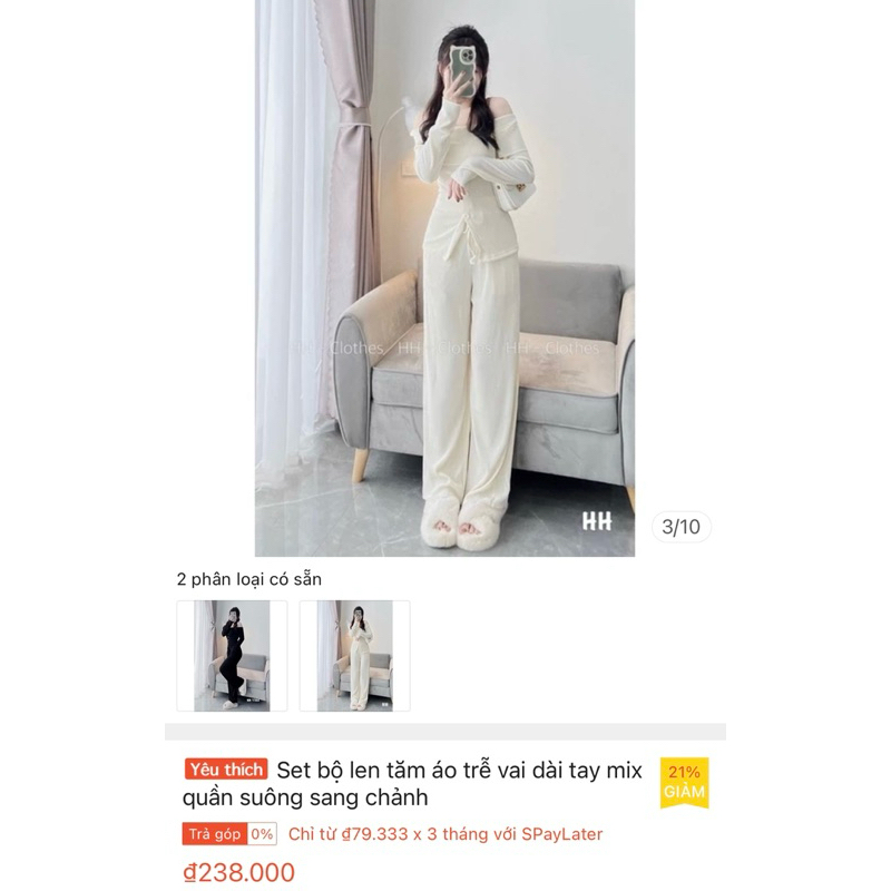 Pass đồ bộ chất len tâm trễ vai+ quần suôn 60k