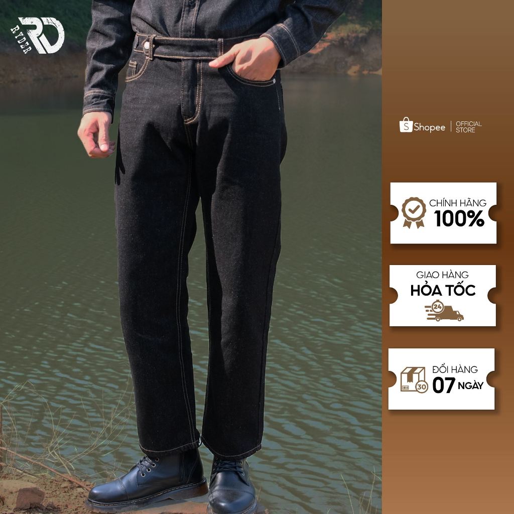 Quần jeans nam sidetap màu đen độc đáo, màu Indigo Black nam tính, retro, Quần Regular Sidetap Denim Blue Jean