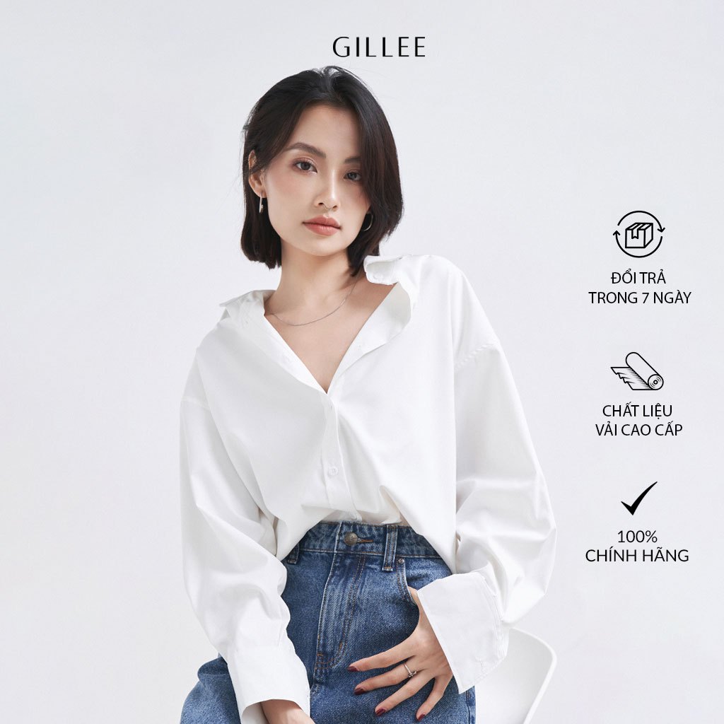 Áo sơ mi trắng nữ GILLEE dáng oversized, sơ mi form rộng chất liệu vải kate Mỹ cao cấp thanh lịch, sang trọng FAS291