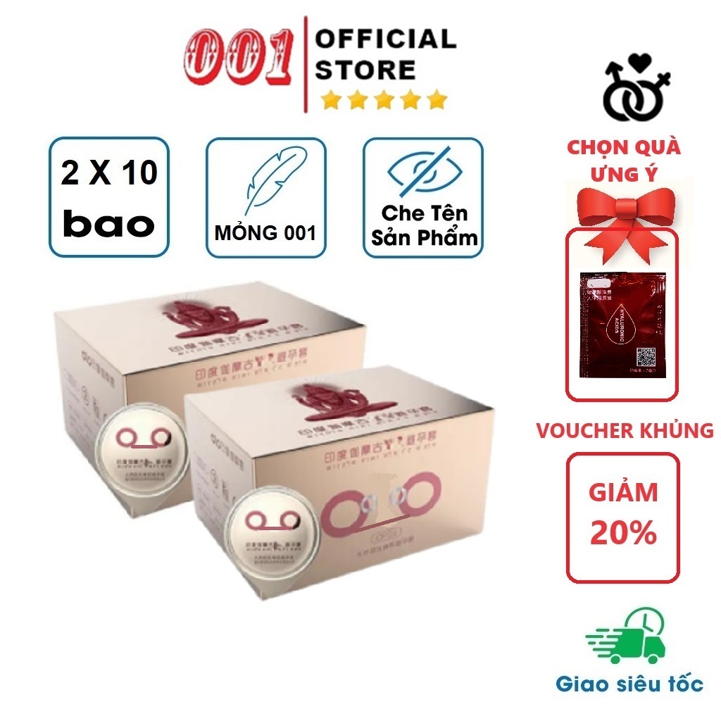 Combo 2 hộp bao cao su gai 001 Gamma yellow, bcs siêu mỏng, nhiều gel, kéo dài thời gian, size 52mm