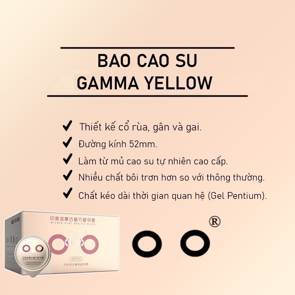 Combo 2 hộp bao cao su gai 001 Gamma yellow, bcs siêu mỏng, nhiều gel, kéo dài thời gian, size 52mm