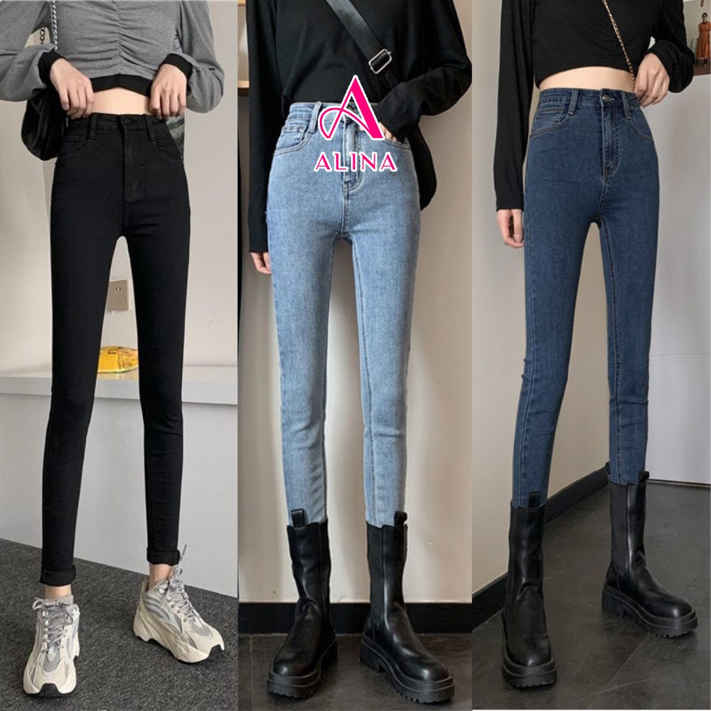 Quần jeans nữ skinny Avocado quần bò dáng ôm lưng cao co giãn form dài