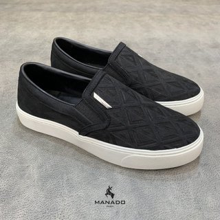 Giày Slipon, giày lười nam cao cấp Manado, quai da nubuck mềm mai, đế cao su mềm khâu xung quanh - Mã Slipon màu đen