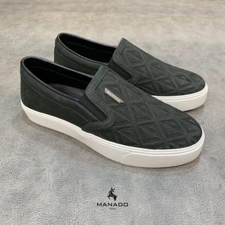 Giày Slipon, giày lười nam cao cấp Manado, quai da nubuck mềm mai, đế cao su mềm khâu xung quanh - Mã Slipon màu rêu