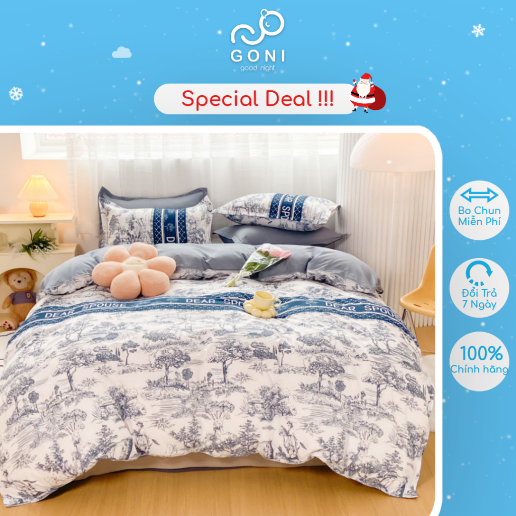 [Mã BMLT30 giảm đến 30K đơn 299K] Bộ Chăn Ga Gối GONI Cotton Tici Hoạ Tiết Dễ Thương Đủ Kích Thước Trải Nệm