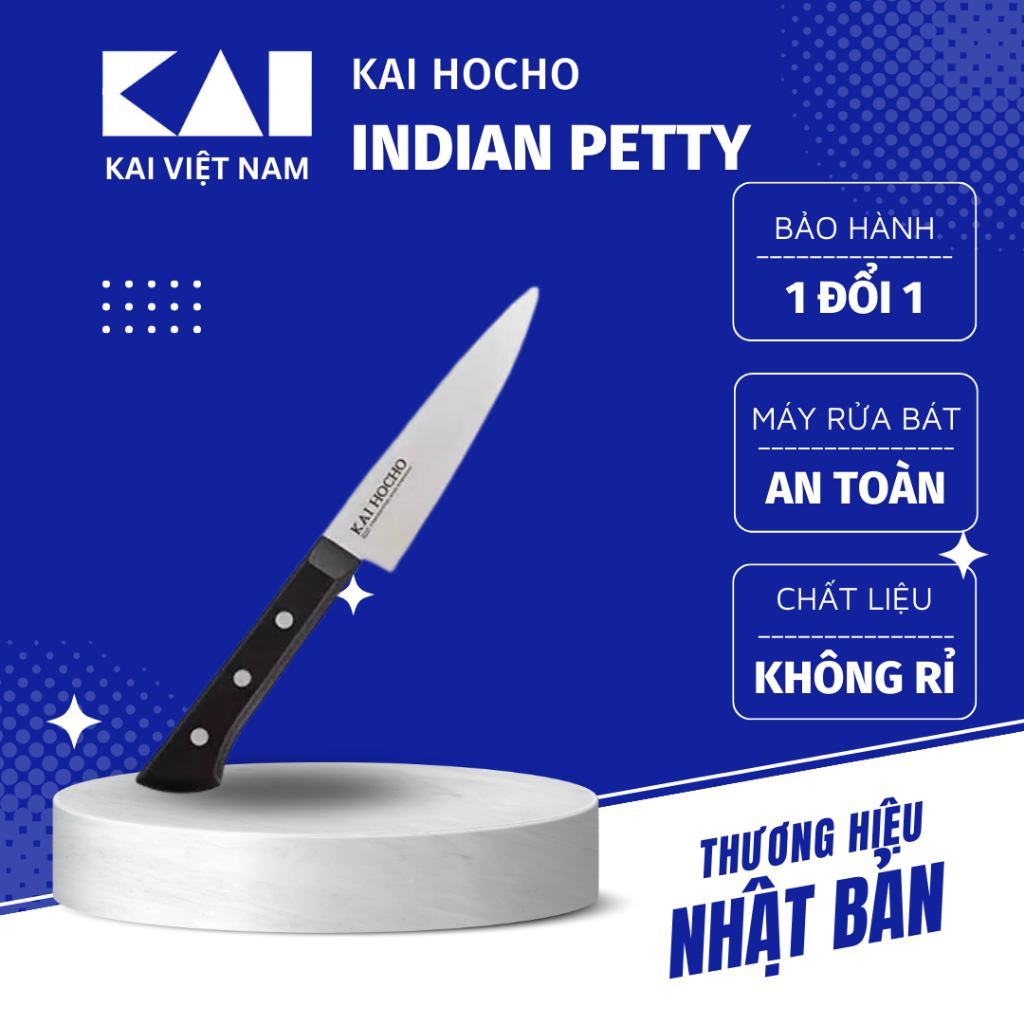 Dao bếp KAI Nhật Indian Hocho Petty đa năng bằng thép không rỉ lưỡi ngắn bản nhỏ đầu nhọn 120mm