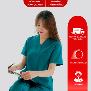 Bộ Scrubs bác sĩ HÀO QUANG xanh cổ vịt hàng cao cấp